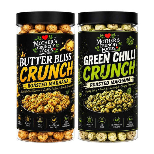 Butter Bliss Crunch Makhana + Green Chilli Crunch Makhana Combo Pack of 2