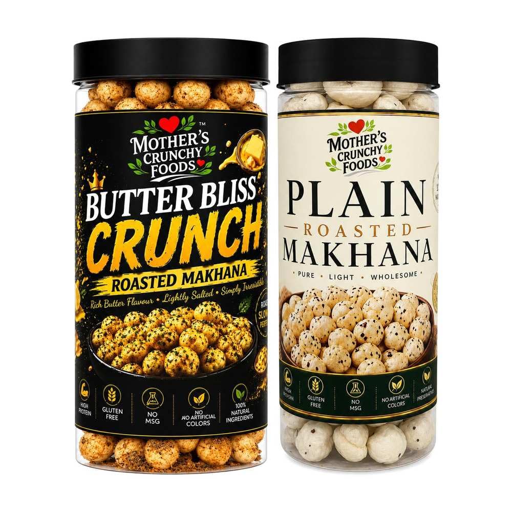 Butter Bliss Crunch Makhana + Plain Roasted Makhana Combo Pack of 2