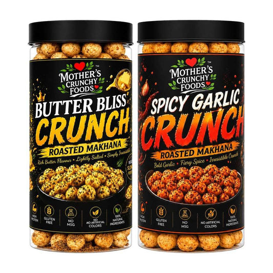 Butter Bliss Crunch Makhana + Spicy Garlic Crunch Makhana Combo Pack of 2
