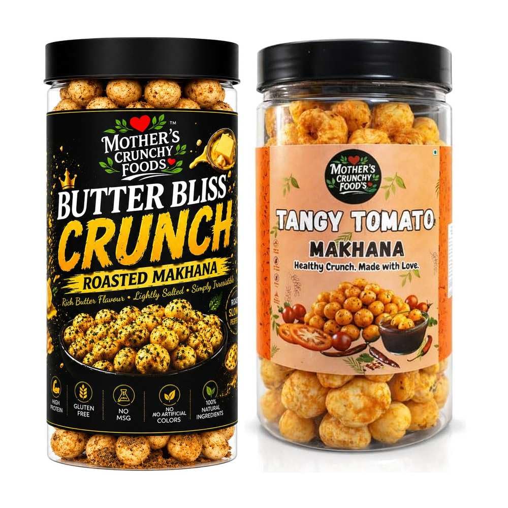 Butter Bliss Crunch Makhana + Tangy Tomato Makhana Combo Pack of 2