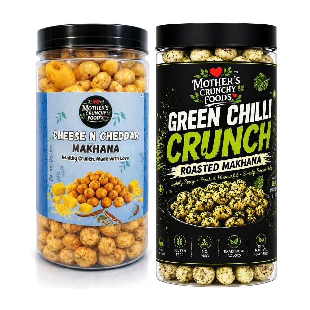 Cheese N Cheddar Makhana + Green Chilli Crunch Makhana Combo Pack of 2