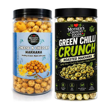 Cheese N Cheddar Makhana + Green Chilli Crunch Makhana Combo Pack of 2