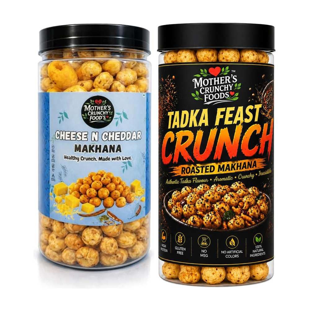 Cheese N Cheddar Makhana + Tadka Feast Crunch Makhana Combo Pack of 2