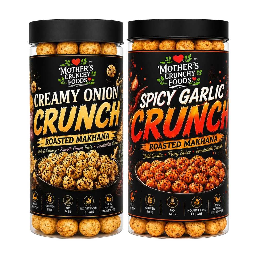 Creamy Onion Crunch Makhana + Spicy Garlic Crunch Makhana Combo Pack of 2