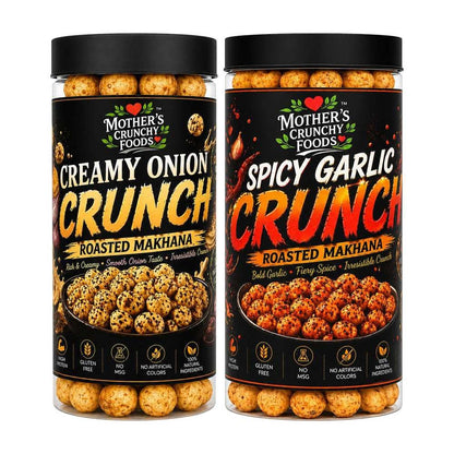 Creamy Onion Crunch Makhana + Spicy Garlic Crunch Makhana Combo Pack of 2