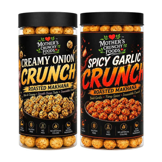 Creamy Onion Crunch Makhana + Spicy Garlic Crunch Makhana Combo Pack of 2