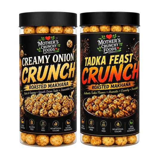 Creamy Onion Crunch Makhana + Tadka Feast Crunch Makhana Combo Pack of 2