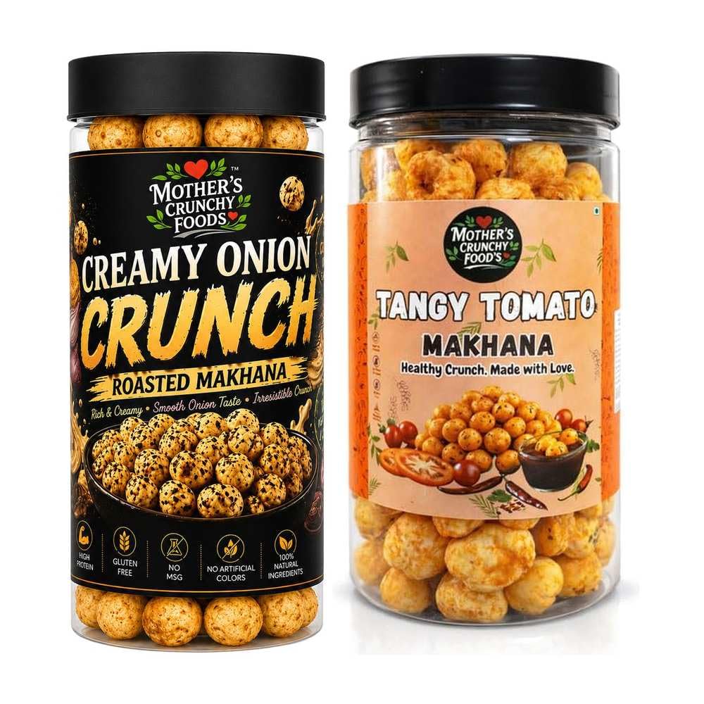 Creamy Onion Crunch Makhana + Tangy Tomato Makhana Combo Pack of 2