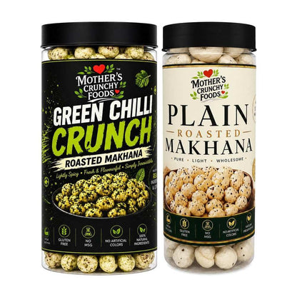Green Chilli Crunch Makhana + Plain Roasted Makhana Combo Pack of 2