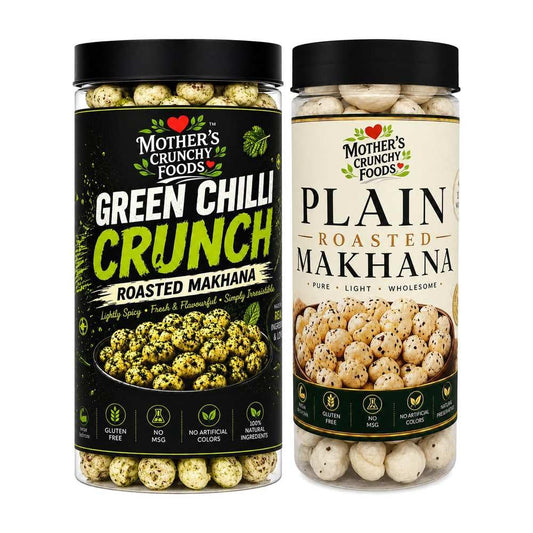 Green Chilli Crunch Makhana + Plain Roasted Makhana Combo Pack of 2