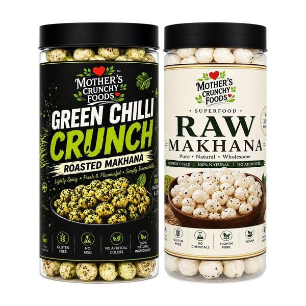Green Chilli Crunch Makhana + Raw Makhana Combo Pack of 2