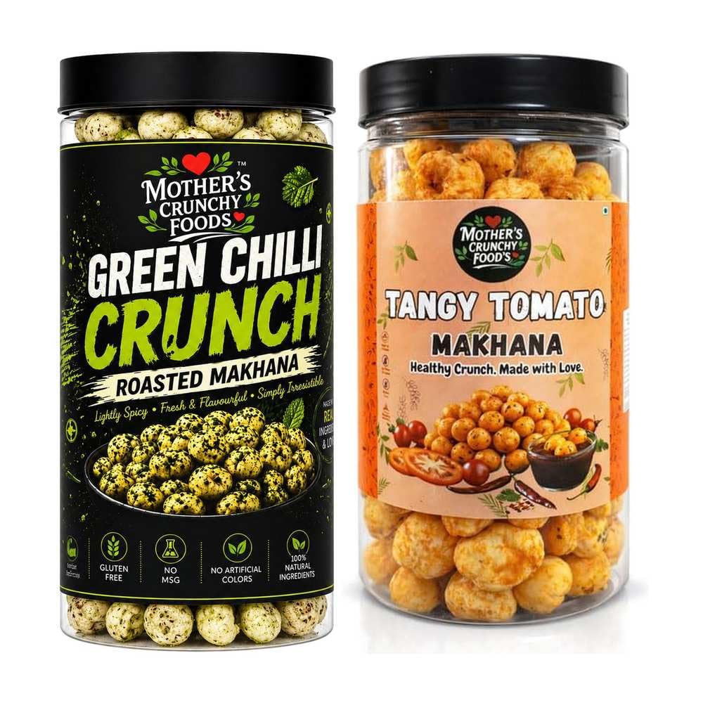 Green Chilli Crunch Makhana + Tangy Tomato Makhana Combo Pack of 2