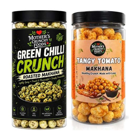 Green Chilli Crunch Makhana + Tangy Tomato Makhana Combo Pack of 2