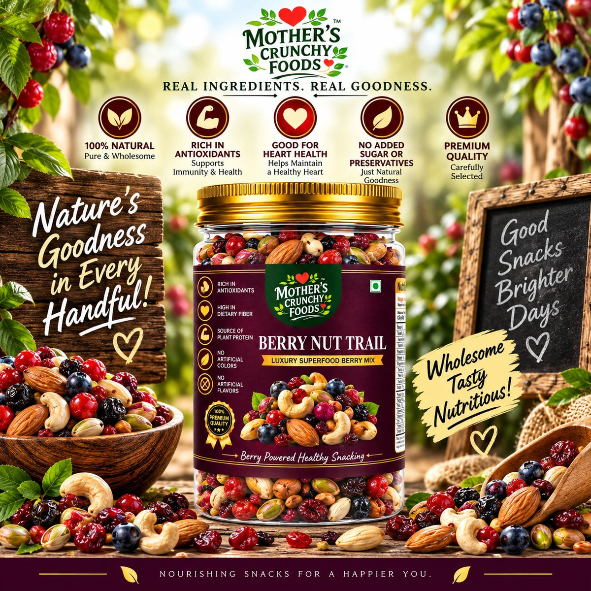 Mother's Crunchy Foods berry nut trail lifestyle scene 1