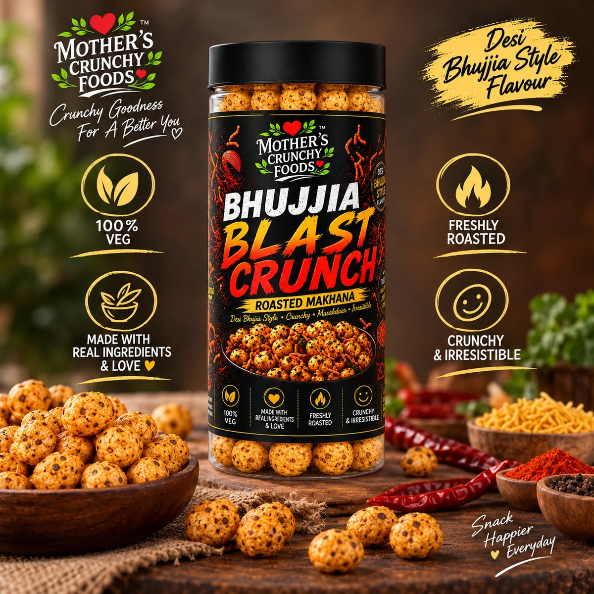Mother's Crunchy Foods bhujjia blast roasted makhana lifestyle scene goodness