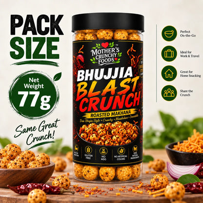 Mother's Crunchy Foods bhujjia blast roasted makhana net weight 77g pack