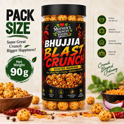 Mother's Crunchy Foods bhujjia blast roasted makhana net weight 90g pack