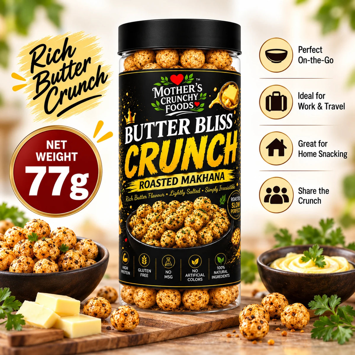 Mother's Crunchy Foods butter bliss roasted makhana lifestyle scene 3