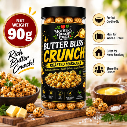 Mother's Crunchy Foods butter bliss roasted makhana net weight 90g pack benefits