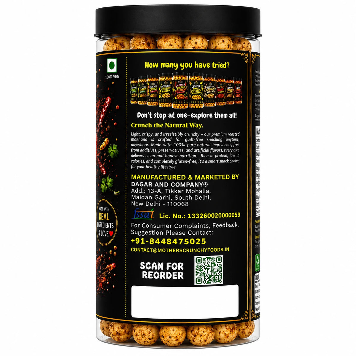 Mother's Crunchy Foods chatpata chaska roasted makhana back label brand story