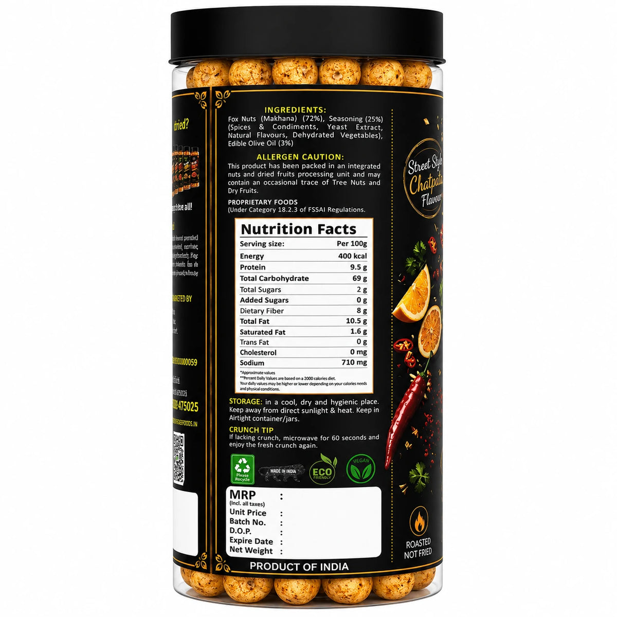 Mother's Crunchy Foods chatpata chaska roasted makhana nutrition facts ingredients label