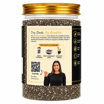 Mother's Crunchy Foods chia seeds back label qr recipe tips
