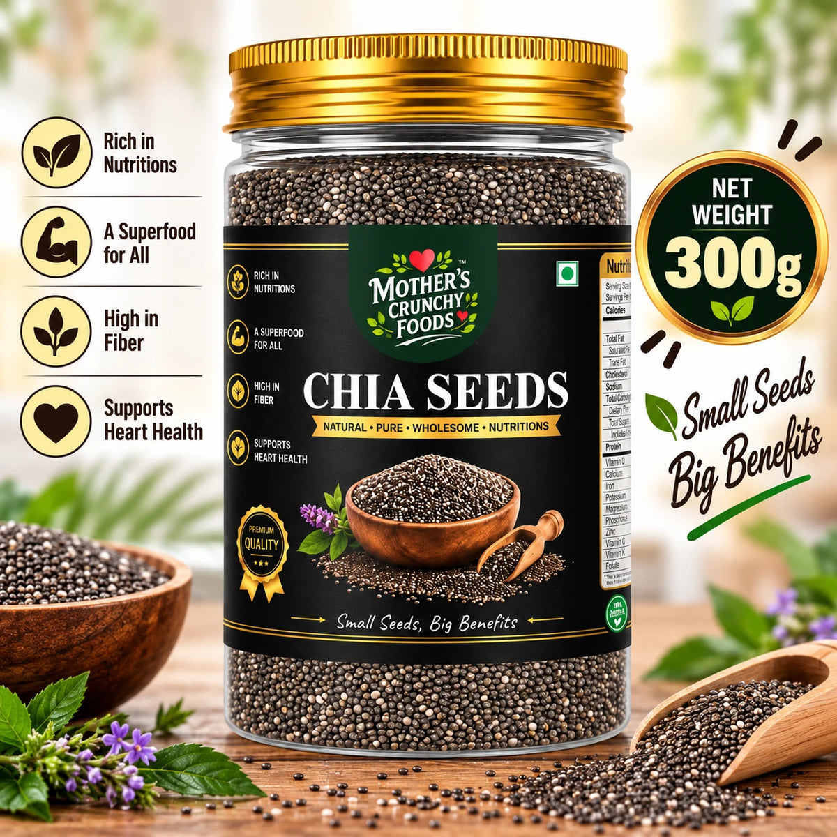Mother's Crunchy Foods chia seeds net weight 300g lifestyle