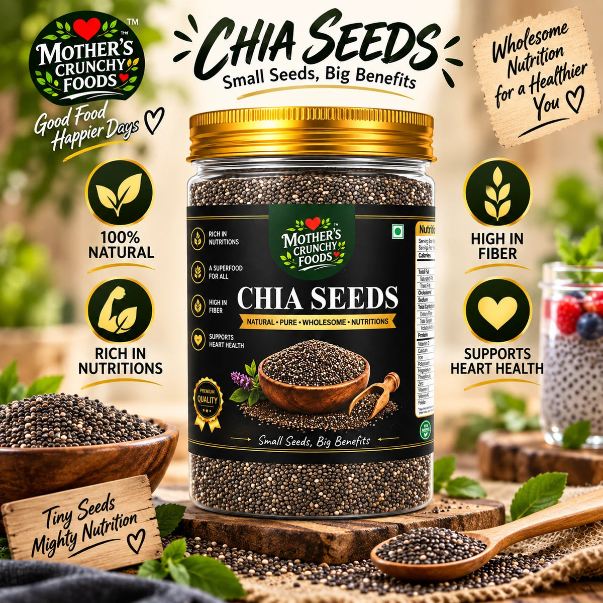Mother's Crunchy Foods chia seeds usage tips back label