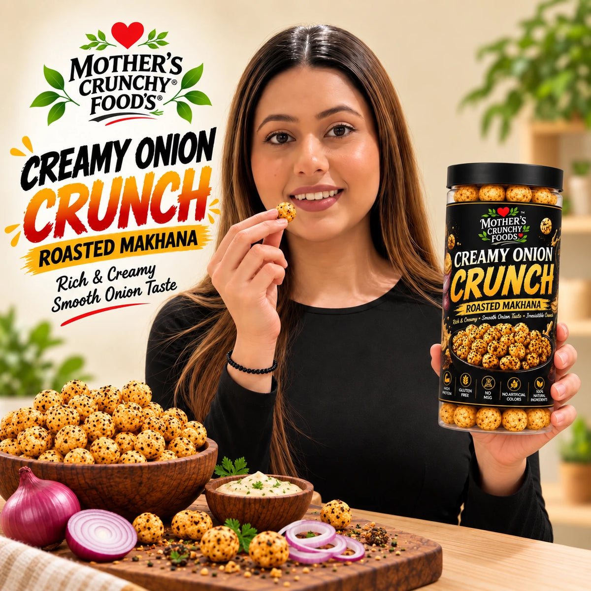 Mother's Crunchy Foods creamy onion roasted makhana lifestyle scene 2