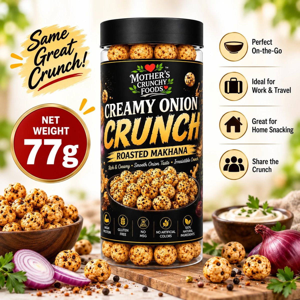 Mother's Crunchy Foods creamy onion roasted makhana lifestyle scene 4