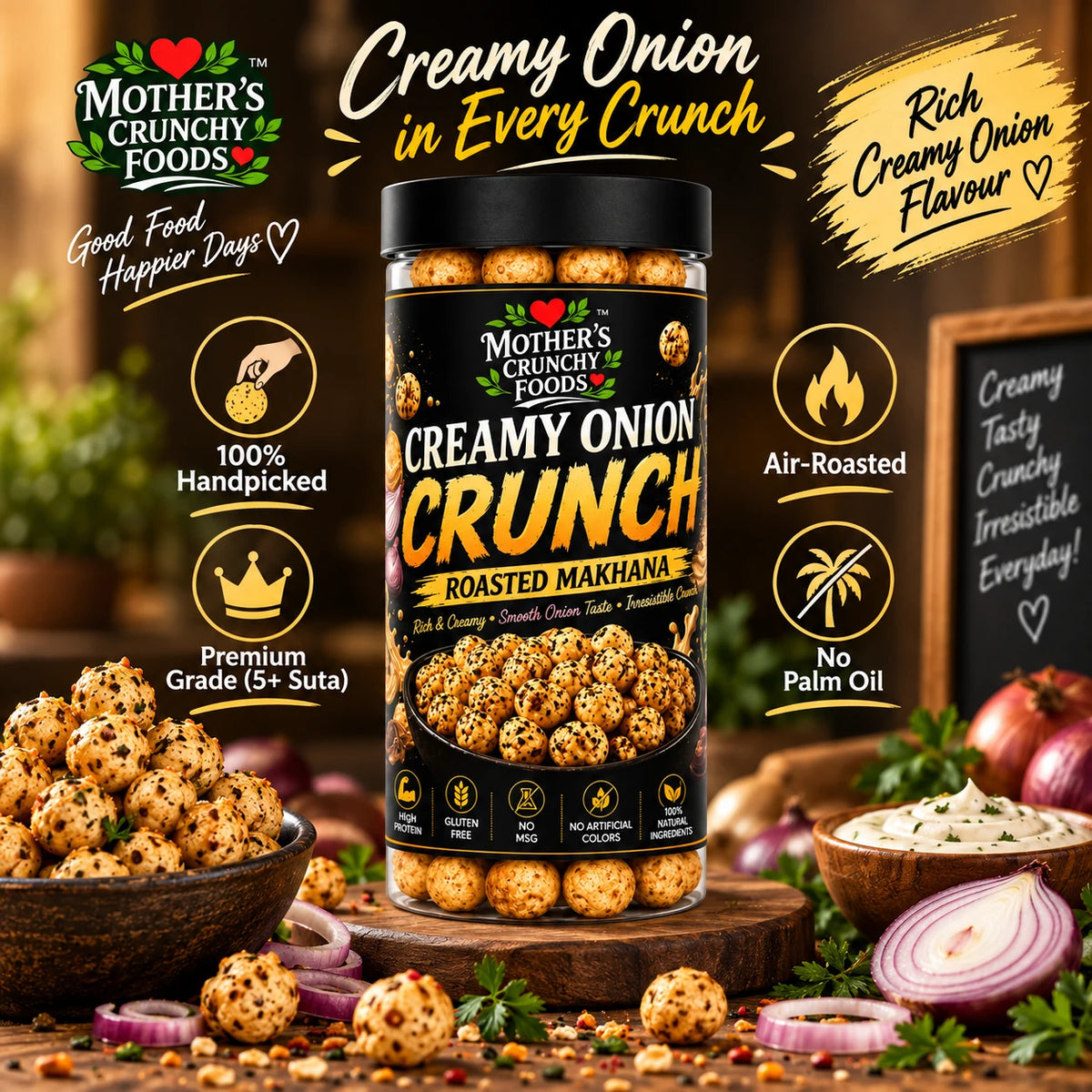 Mother's Crunchy Foods creamy onion roasted makhana lifestyle scene 5