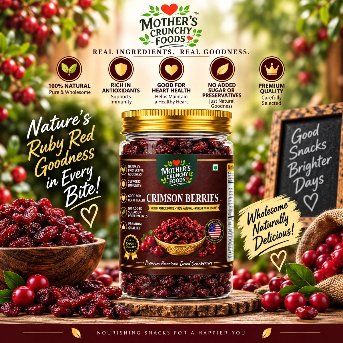 Mother's Crunchy Foods crimson berries lifestyle scene ruby goodness