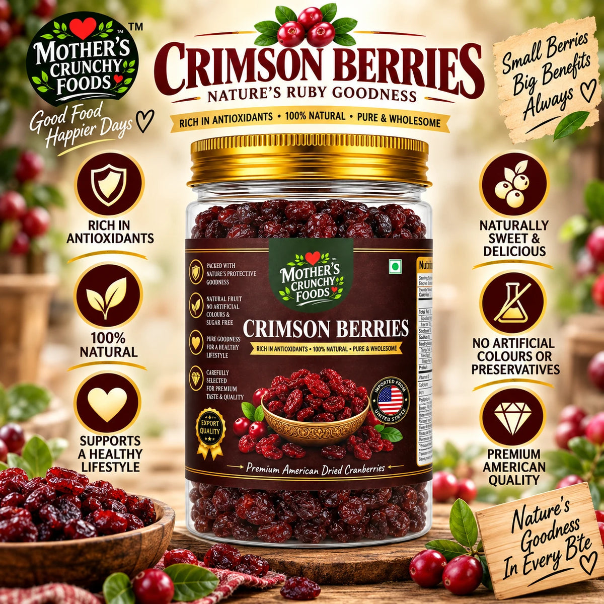 Mother's Crunchy Foods crimson berries net weight 200g lifestyle