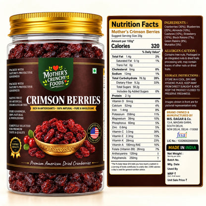 Mother's Crunchy Foods crimson berries nutrition facts split panel