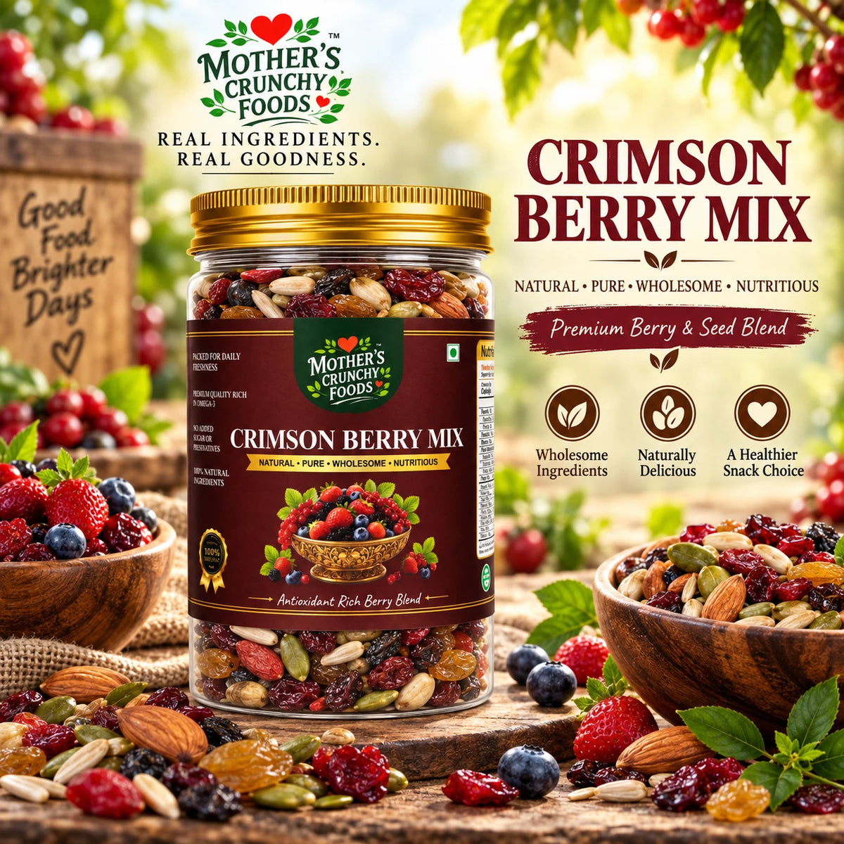 Mother's Crunchy Foods crimson berry trail mix lifestyle scene 1
