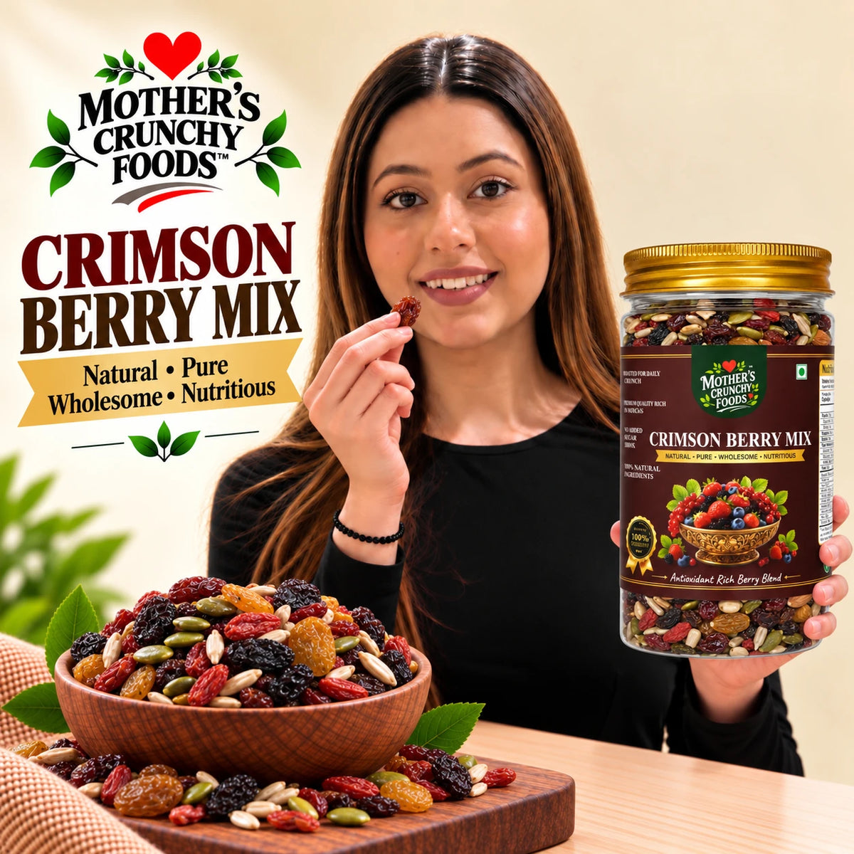 Mother's Crunchy Foods crimson berry trail mix lifestyle scene 3