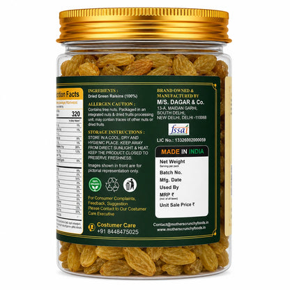 Mother's Crunchy Foods emerald kishmish green raisins nutrition facts ingredients label