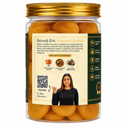 Mother's Crunchy Foods golden khumani dried apricots back label qr recipe tips