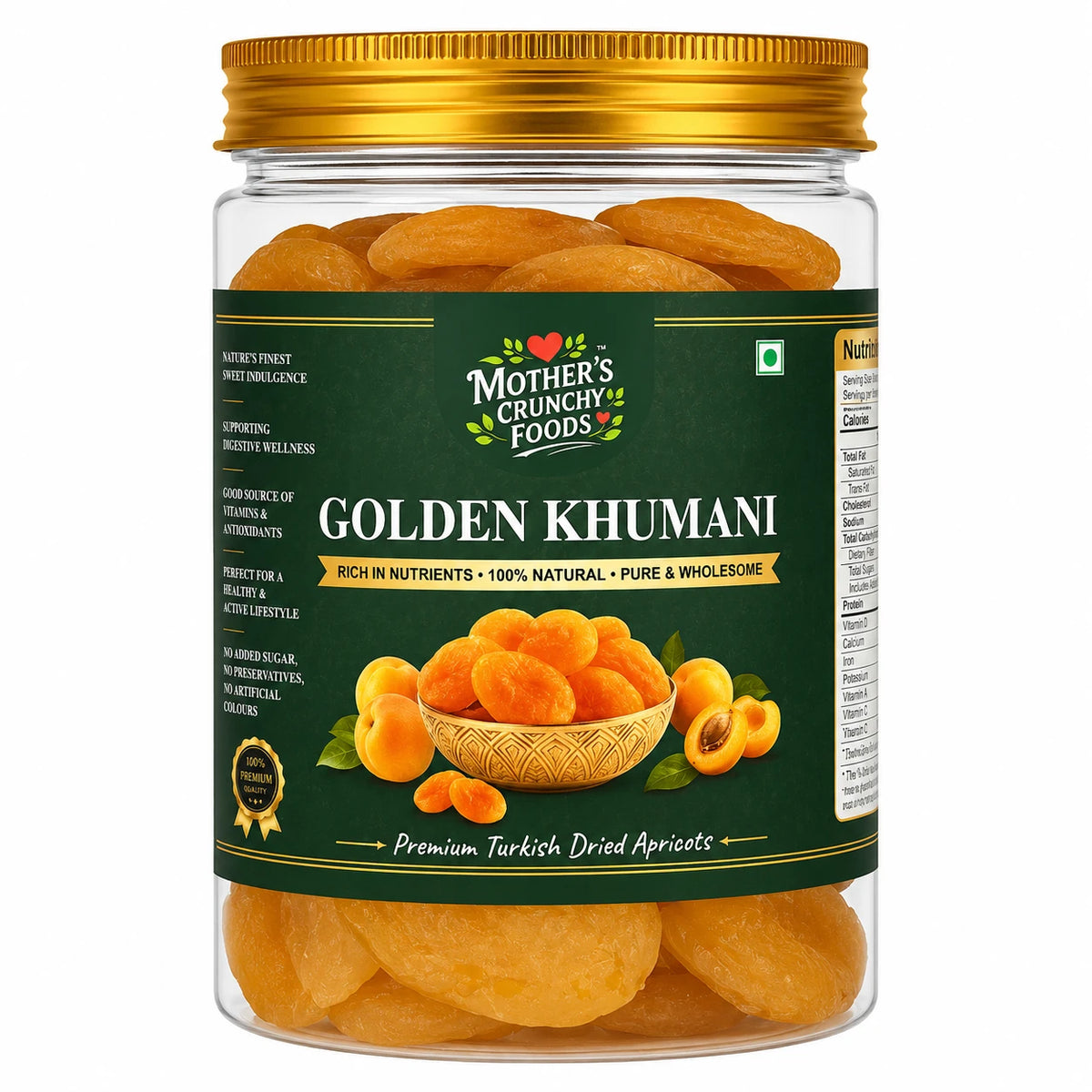 Mother's Crunchy Foods golden khumani dried apricots front view pack