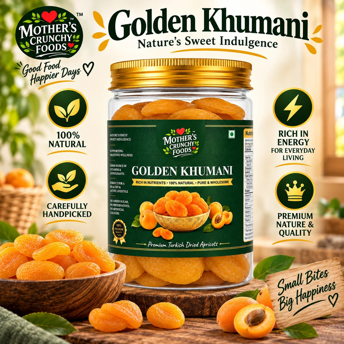 Mother's Crunchy Foods golden khumani dried apricots model eating lifestyle shot