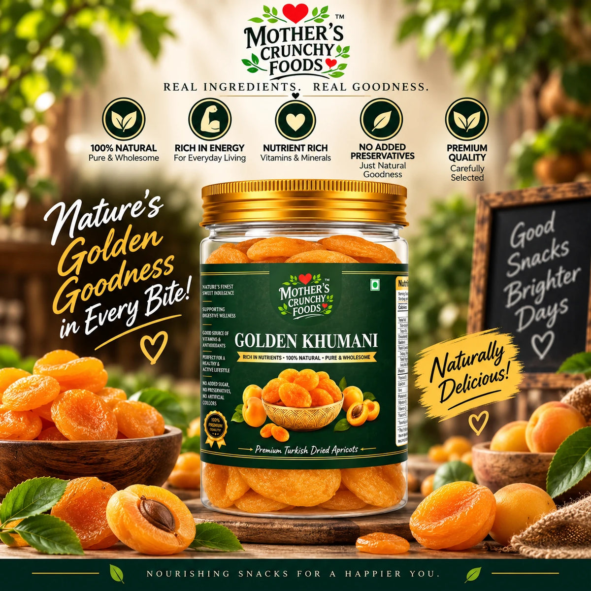 Mother's Crunchy Foods golden khumani dried apricots nutrition facts closeup