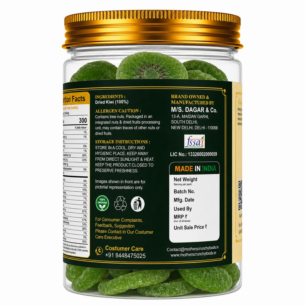 Mother's Crunchy Foods kiwi royale dried kiwi slices nutrition facts ingredients label