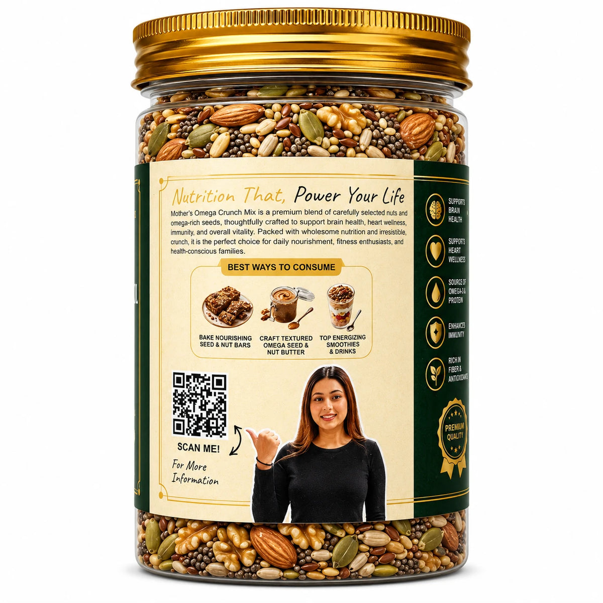 Mother's Crunchy Foods omega crunch mix back label usage tips qr