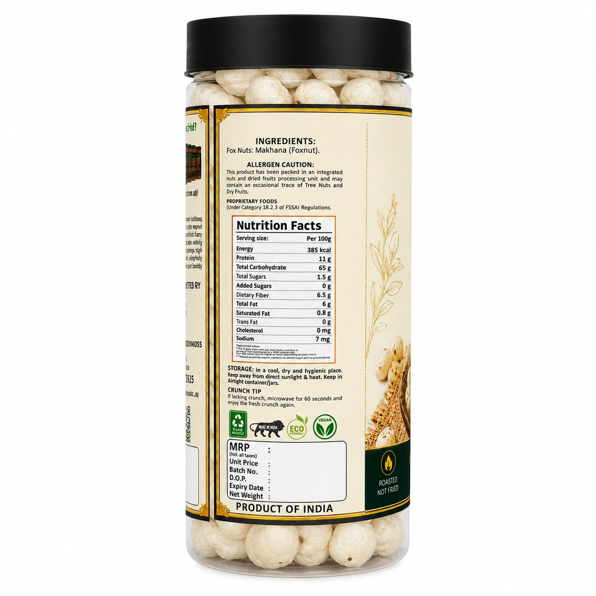 Mother's Crunchy Foods plain roasted makhana front view pack