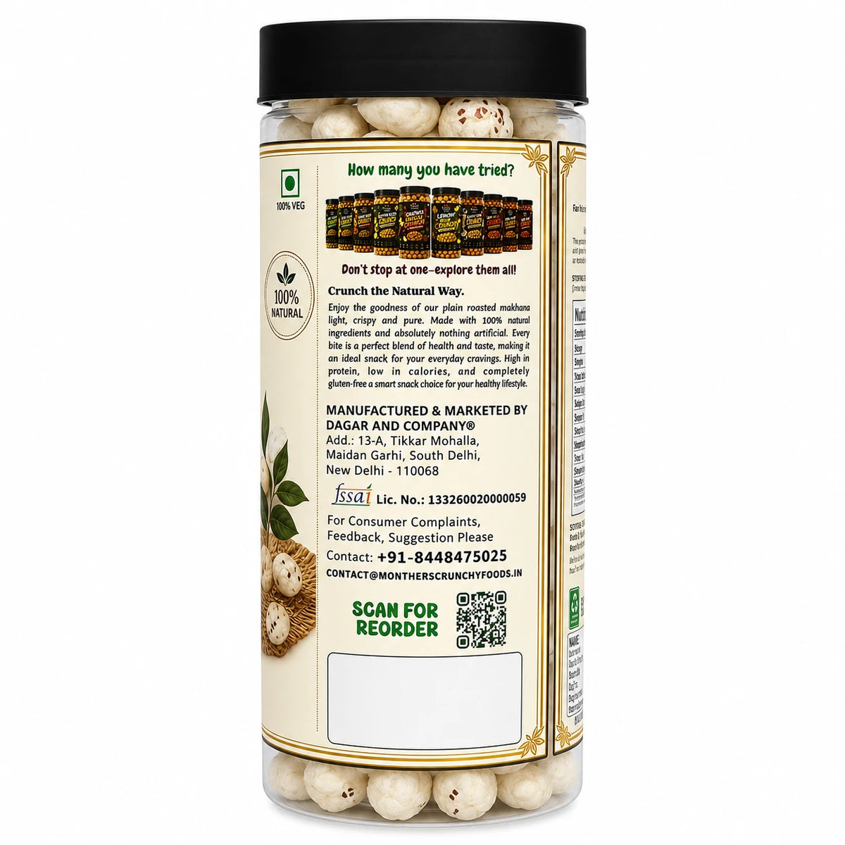 Mother's Crunchy Foods raw superfood makhana back label brand story