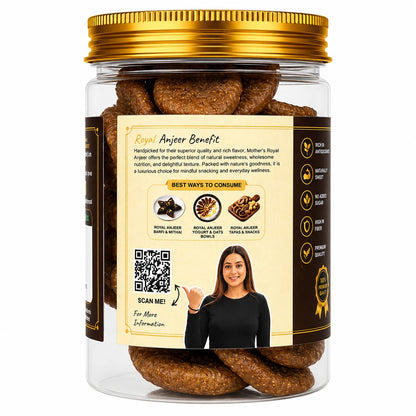 Mother's Crunchy Foods royal anjeer dried figs back label qr recipe tips