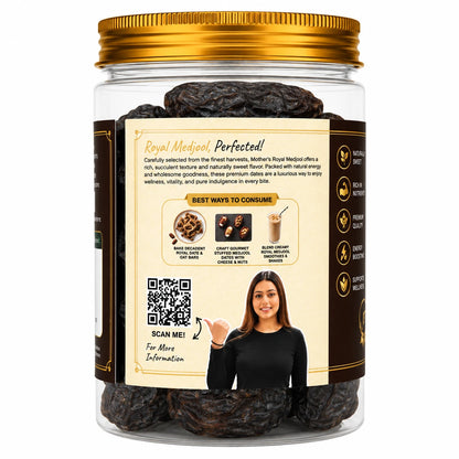 Mother's Crunchy Foods royal medjool saudi dates back label qr recipe tips