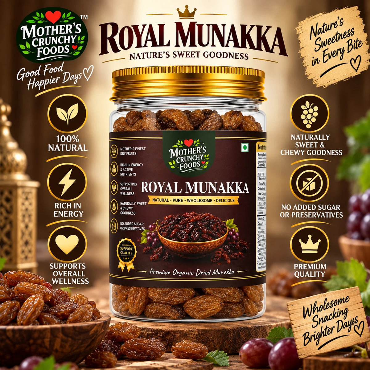 Mother's Crunchy Foods royal munakka dried black raisins lifestyle scene 6