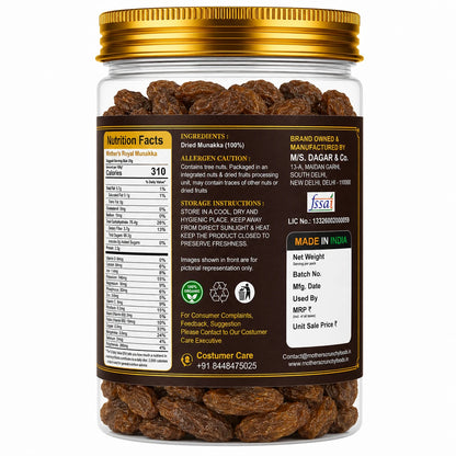 Mother's Crunchy Foods royal munakka dried black raisins nutrition facts ingredients label