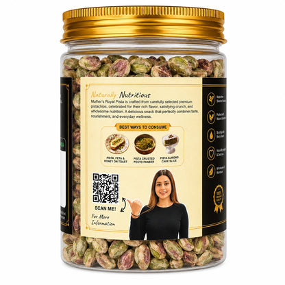 Mother's Crunchy Foods royal pista california pistachio back label qr recipe tips